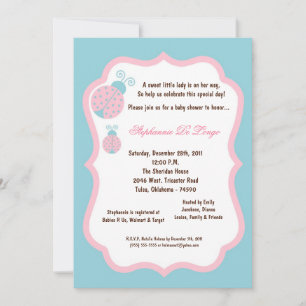 5x7 Light Blue Lady Bug Baby Shower Invitation