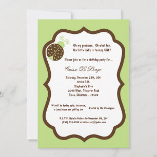 5x7 Light Green Lady Bug Anniversaire Invitation d