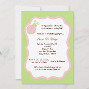 5x7 Light Green Lady Bug Anniversaire Invitation d