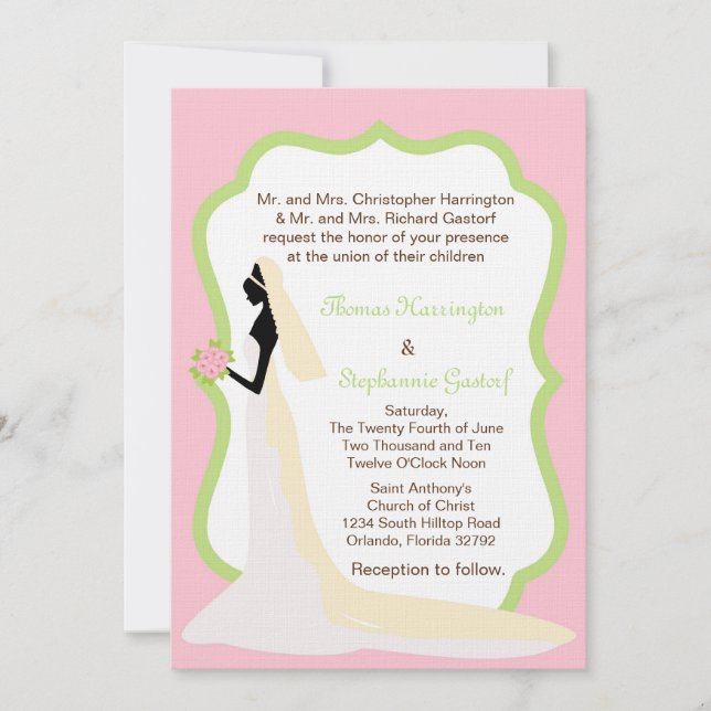 5x7 Light Pink Bride Wedding Invitation (Front)