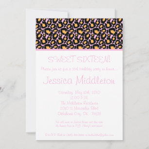 5x7 Light Pink Cheetah 16th Birthday Invitation