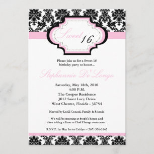 5x7 Light Pink Damask Sweet 16 Birthday Invitation