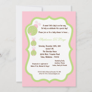 5x7 Light Pink Lady Bug Baby Shower Invitation