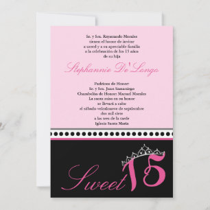 5x7 Light Pink Tiara Quinceanera Party Invitation