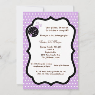 5x7 Light Purple Bug Bug Anniversaire Invitation d