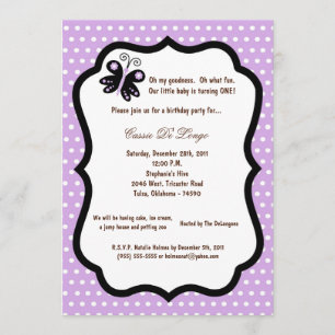 5x7 Light Purple Butterfly Birthday Party Invite