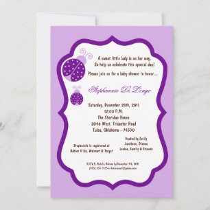 5x7 Light Purple Lady Bug Baby Shower Invitation