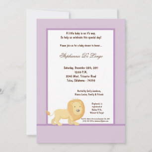 5x7 Light Purple Lion Baby Shower Invitation