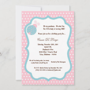 5x7 Light Rose Lady Bug Anniversaire Invitation de