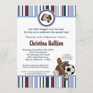 5x7 Lil Legue Sports Balls Baby Shower Invitation