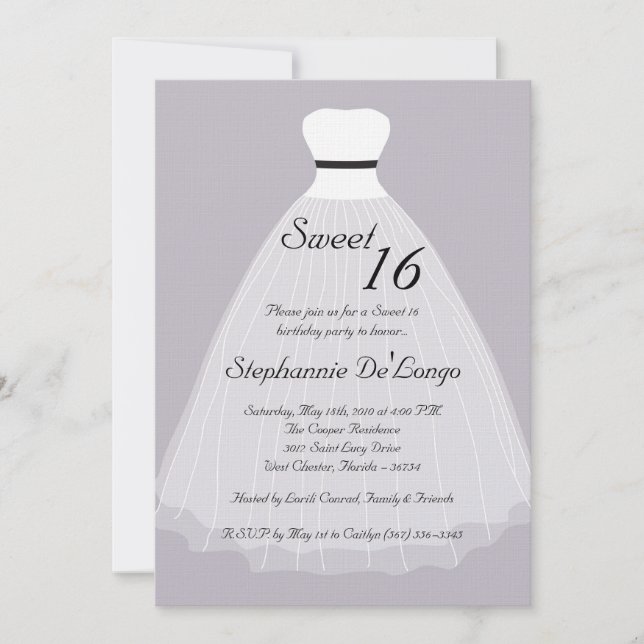 5x7 Lilac Dress Sweet 16 Birthday Invitation (Front)