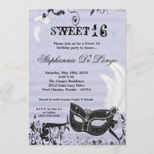 5x7 Lilac Masquerade Sweet 16 Birthday Invitation