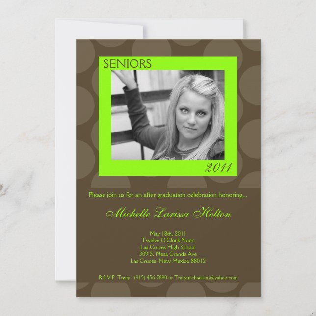 5x7 Lime Circle Polk Photo Graduation Announcement (Front)