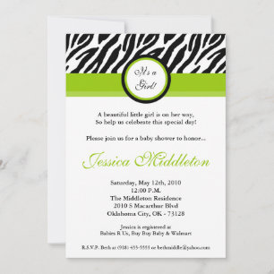 5x7 Lime Green Zebra Print Baby Shower Invitation