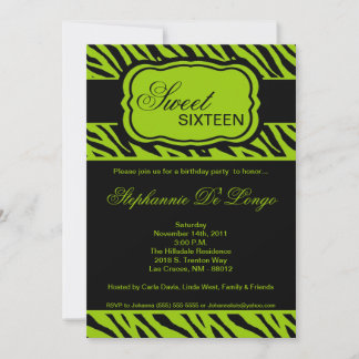 5x7 Lime Zebra Imprimer Invitation de fête d'anniv