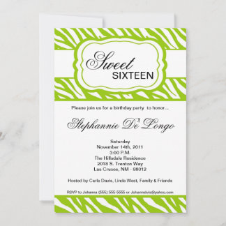 5x7 Lime Zebra Imprimer Invitation de fête d'anniv