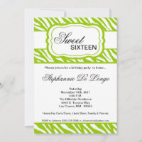 5x7 Lime Zebra Print Birthday Party Invitation