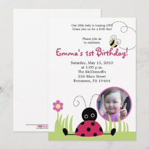 5x7 Little Ladybug *PHOTO* Spring Birthday Invitation