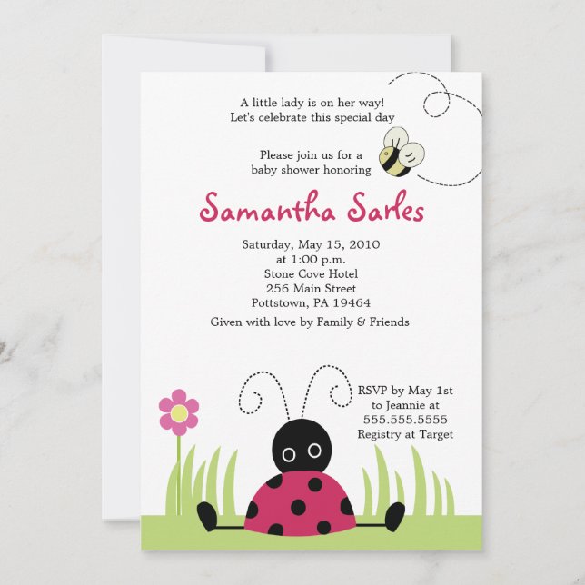 5x7 Little Ladybug Spring Baby Shower Invitation (Front)