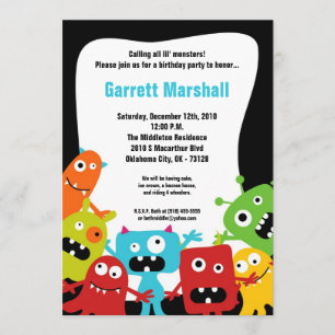 5x7 Little Monsters Birthday Invitation