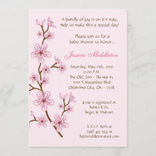 5x7 Lt Pink Cherry Blossom Baby Shower Invitation