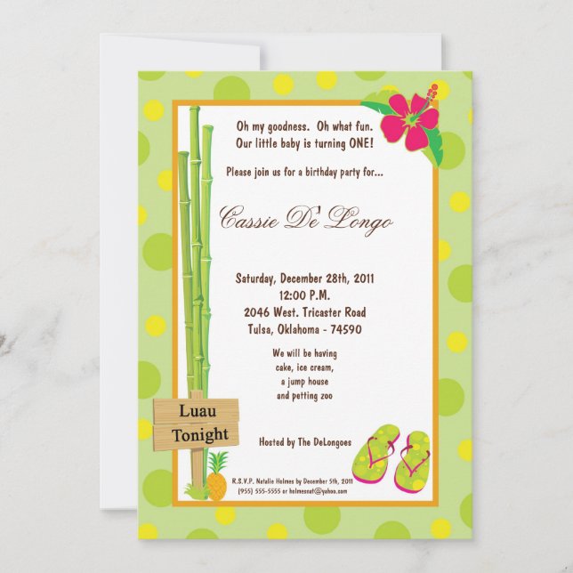 5x7 Luau Birthday Party Invite (Front)