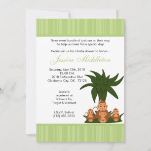 5x7 Mama et TRIPLET Monke Baby shower Invitation