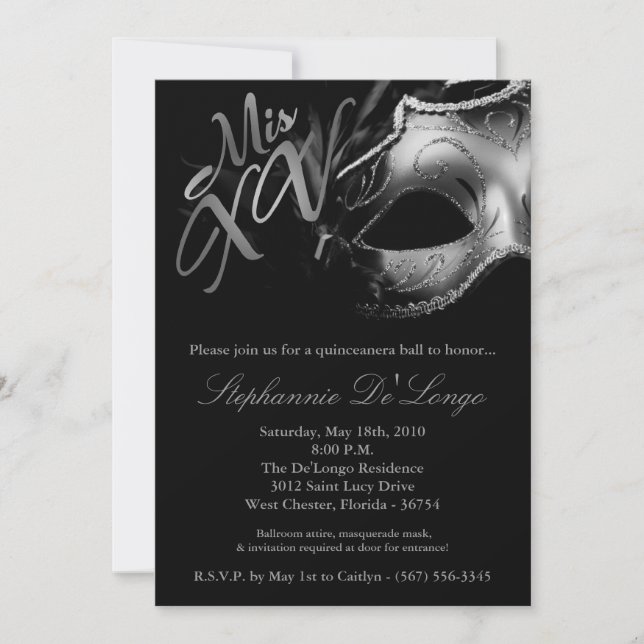 5x7 Masquerade Mask 15 Quinceanera Ball Invitation (Front)