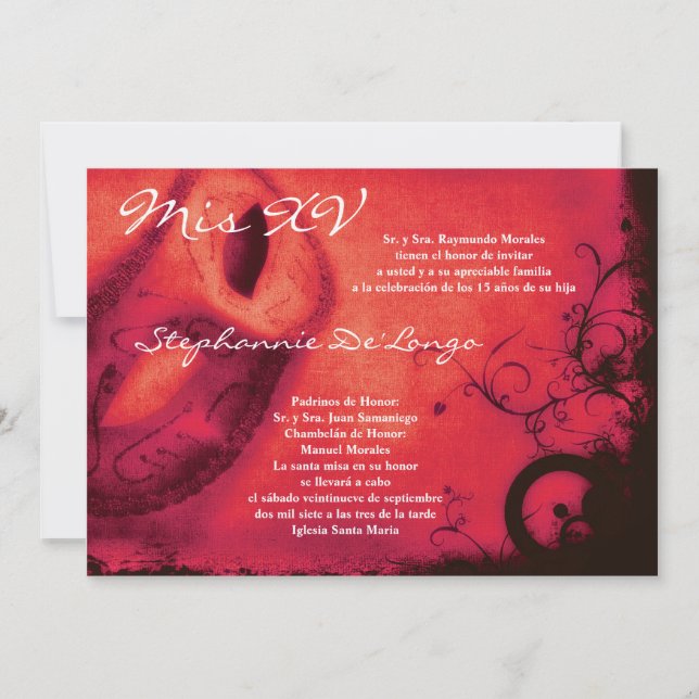 5x7 Masquerade Quinceanera Birthday Invitation (Front)
