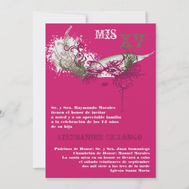 5x7 Masquerade Quinceanera Birthday Invitation (Front)
