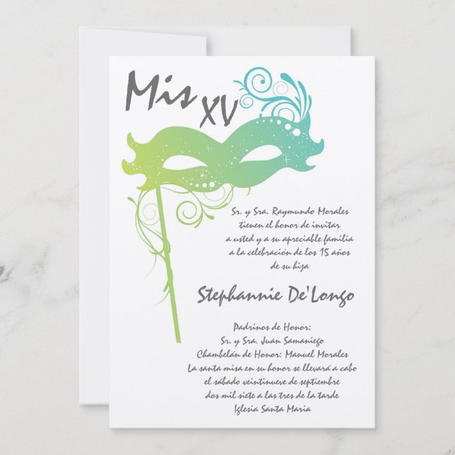 5x7 Masquerade Quinceanera Birthday Invitation (Front)