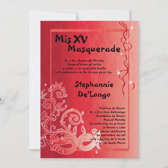 5x7 Masquerade Quinceanera Birthday Invitation (Front)