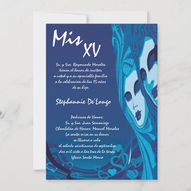 5x7 Masquerade Quinceanera Birthday Invitation (Front)