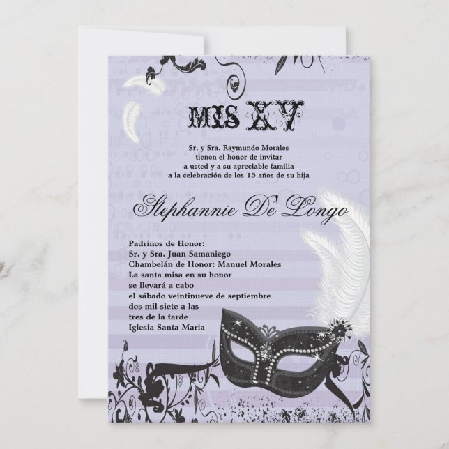 5x7 Masquerade Quinceanera Birthday Invitation (Front)