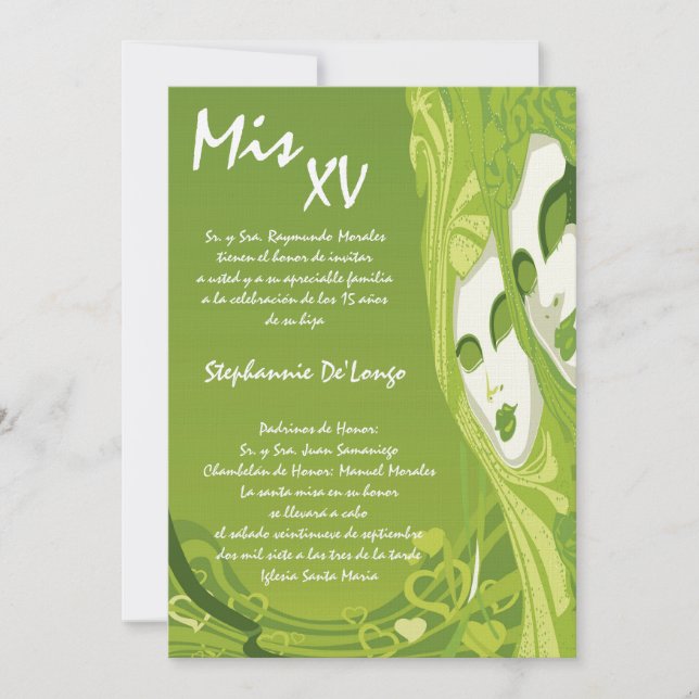 5x7 Masquerade Quinceanera Birthday Invitation (Front)