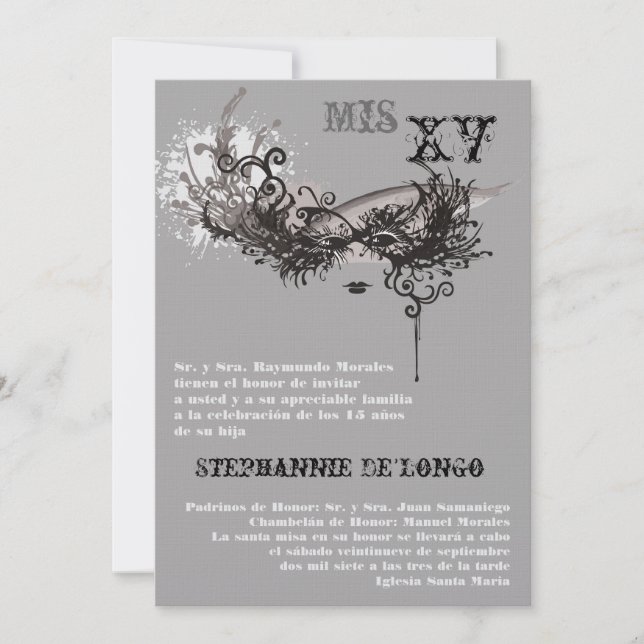 5x7 Masquerade Quinceanera Birthday Invitation (Front)