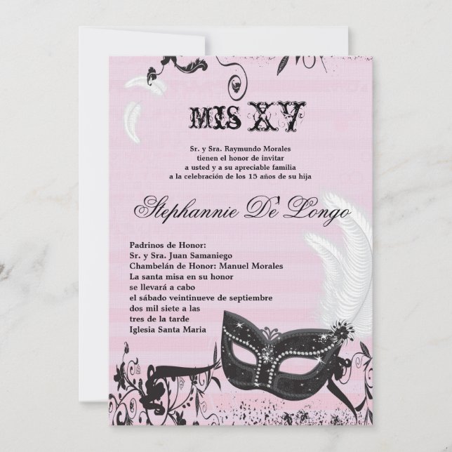 5x7 Masquerade Quinceanera Invitation Anniversaire (Devant)