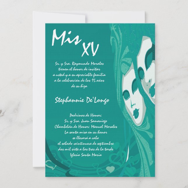 5x7 Masquerade Quinceanera Invitation Anniversaire (Devant)