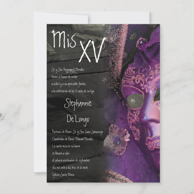 5x7 Masquerade Quinceanera Invitation Anniversaire (Devant)