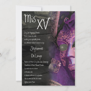 5x7 Masquerade Quinceanera Invitation Anniversaire