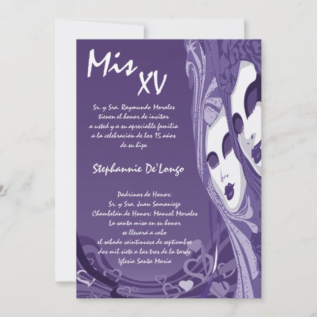 5x7 Masquerade Quinceanera Invitation Anniversaire (Devant)