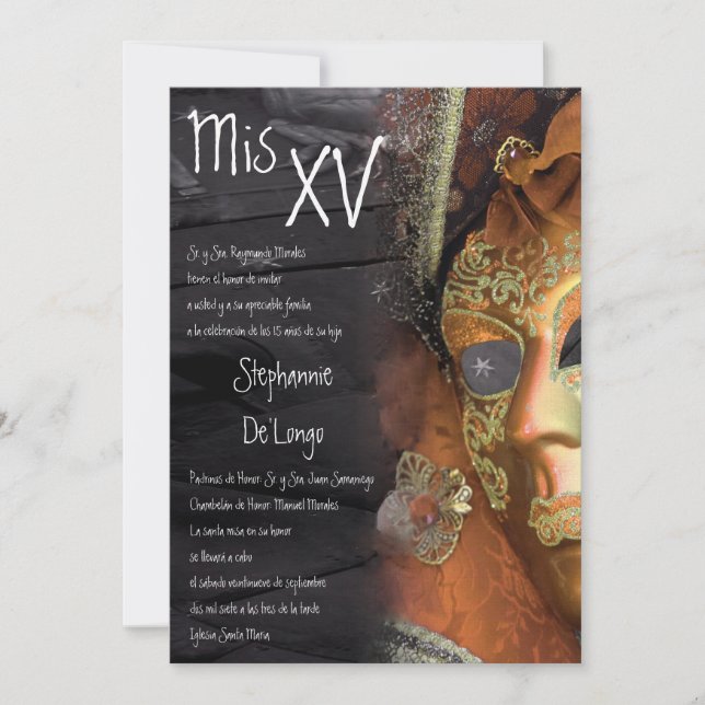 5x7 Masquerade Quinceanera Invitation Anniversaire (Devant)