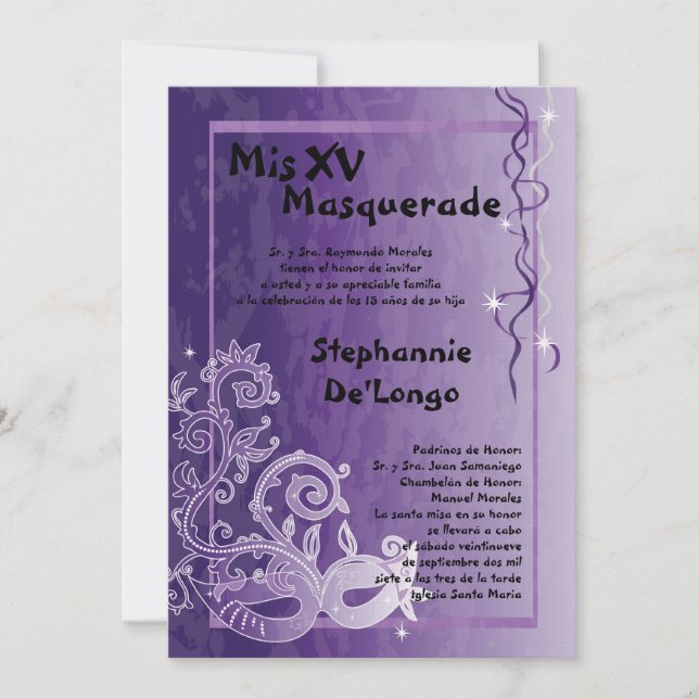 5x7 Masquerade Quinceanera Invitation Anniversaire (Devant)