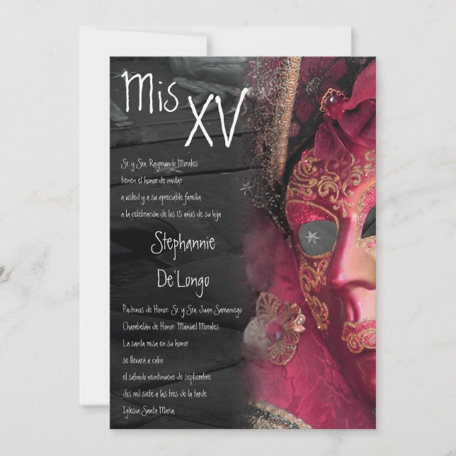 5x7 Masquerade Quinceanera Invitation Anniversaire (Devant)