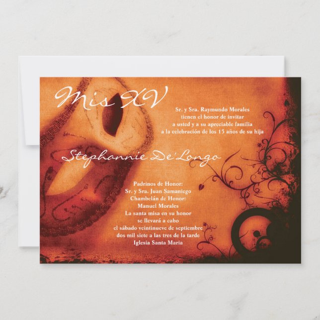 5x7 Masquerade Quinceanera Invitation Anniversaire (Devant)