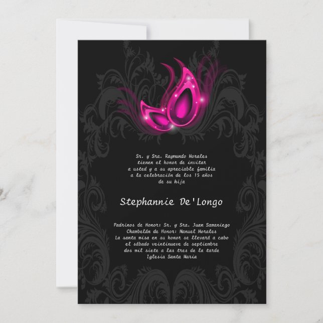 5x7 Masquerade Quinceanera Invitation Anniversaire (Devant)