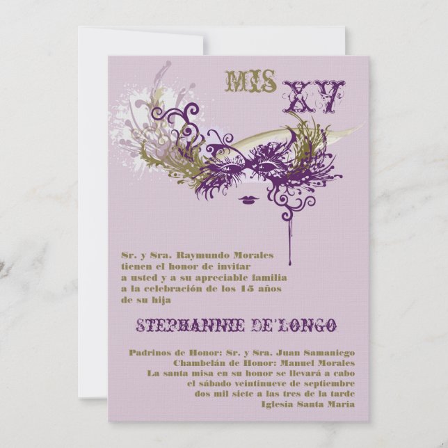 5x7 Masquerade Quinceanera Invitation Anniversaire (Devant)