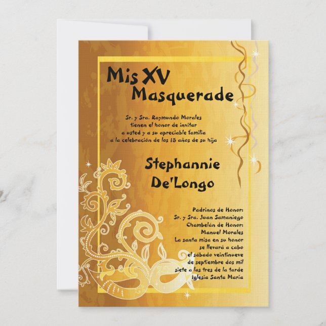 5x7 Masquerade Quinceanera Invitation Anniversaire (Devant)