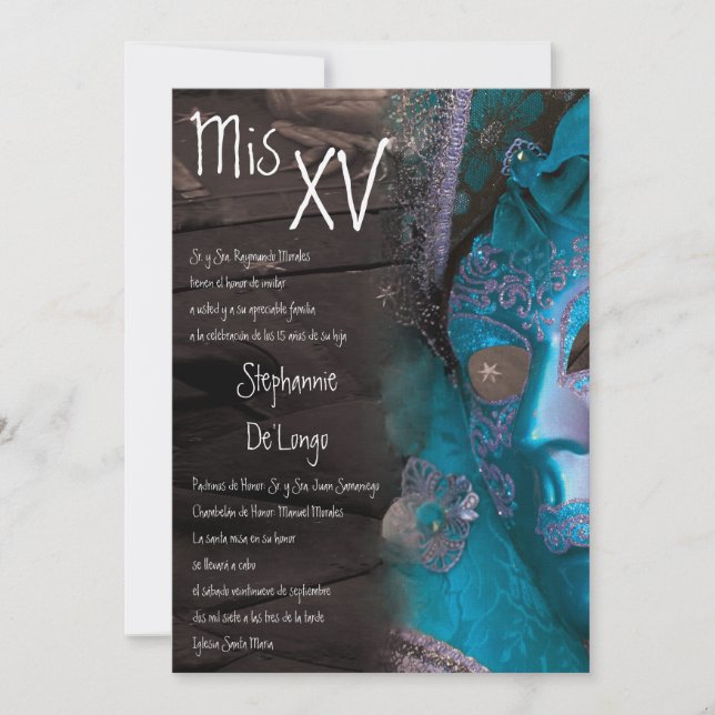 5x7 Masquerade Quinceanera Invitation Anniversaire (Devant)