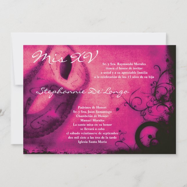 5x7 Masquerade Quinceanera Invitation Anniversaire (Devant)